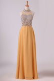 2024 High Neck A Line Chiffon Beaded Bodice Prom Dresses Sweep P5YJ9GK8