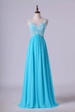 2024 Low Back Straps A Line Chiffon Prom Dress With Lace PSFH4TTB