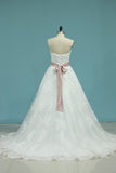 2024 A Line Sweetheart Wedding Dresses Tulle With Applique PY8MC4LH