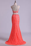 2024 Mermaid/Trumpet Prom Dresses Two Pieces Scoop Lace With PLAD7QP6