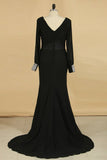 2024 Black Sweep/Brush V Neck Sheath/Column Chiffon PD18THK8