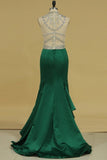 2024 High Neck Beaded Bodice Prom Dresses Mermaid Satin Sweep PG8GZHY4