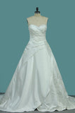 2024 A Line Satin Sweetheart Wedding Dresses With Applique PML7MRNB