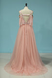 2024 Straps With Beads A Line Prom Dresses Tulle PTS7K3BK