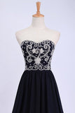 2024 Dark Navy Blue Prom Dresses Sweetheart Floor Length Chiffon With Silver PTETZHZ7