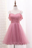 2024 A Line Tulle & Lace Spaghetti Straps Homecoming Dresses PH8LYB3K