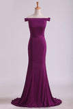 2024 Grape Mermaid Boat Neck Spandex Floor Length Zipper Up Evening PQLQ86HM