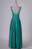 2024 Evening Dresses A Line V Neck Open Back With Ruffles Floor Length PADX1GEC