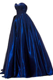 A Line Royal Blue Satin Sweetheart Strapless Prom Dresses with Pockets, Evening Dress STK15553