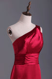 2024 Burgundy/Maroon One Shoulder Bridesmaid Dresses Floor Length A PPC39AG3