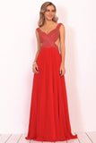 2024 Chiffon Straps Beaded Bodice A Line Open Back Sweep Train P96K35RT