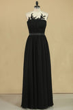 2024 Black Scoop A Line Evening Dresses Chiffon With Sash & PJATDEAK