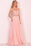 2024 Chiffon Halter Open Back Prom Dresses With Beads And Embroidery P8MGPL5X