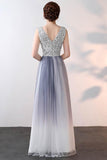 Simple A Line V Back Ombre With Sequins Prom Dresses