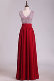 2024 V Neck A Line Sequined Bodice Prom Dresses Chiffon PPXQ9LSF