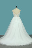 2024 A Line Tulle Cap Sleeve Scoop Wedding Dresses With Applique PATJGZ9T