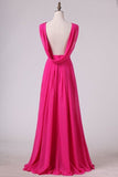 2024 Bridesmaid Dresses V Neck A Line Chiffon Sweep PBNS1KM5