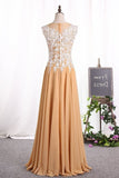 2024 A Line Scoop Prom Dresses Chiffon With Applique PKPRSBNM