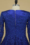 2024 Dark Royal Blue Long Sleeves A Line Tulle With PTF3GKQC