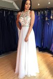 Unique A Line Colorful Beads Chiffon White Formal Dresses, Prom Evening Dresses STK15539