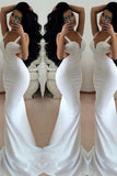 White Long Trumpet/Mermaid Straps Chiffon Prom Dresses