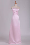 2024 Strapless Bridesmaid Dresses Satin With Ruffles Floor Length PMP6AT4G