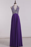 2024 Chiffon Halter A Line With Beading Floor Length PF4XTMLP