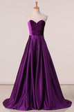 2024 A Line Sweetheart Prom Dresses Satin & Velvet Sweep PL9D9FC5