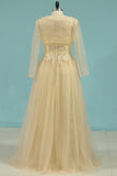 2024 A Line Scoop Mother Of The Bride Dresses Tulle With Applique PCMYX6GD