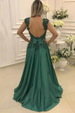 2024 A Line Straps Prom Dresses Open Back Satin With Applique PNS4N1XZ