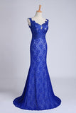 2024 Evening Dresses Bateau Mermaid With Deep V Shape Back Lace&Tulle Dark Royal PZ7783AA