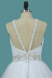 2024 A Line Wedding Dress Halter Beaded Straps And Waistline Tulle P9SZTYB7