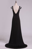 2024 Evening Dresses Bateau Mermaid Spandex With Beads Open P9L139C5