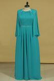 2024 A Line Scoop Beaded Waistline Floor Length Mother Of The Bride Dresses Chiffon & P9EPRP2T