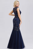 Elegant V-Neck Beaded Bodycon Mermaid Prom Dresses Straps Evening Gowns STK15215