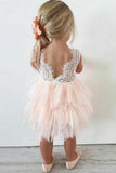 Adorable A-line Knee length Pink Tulle Little Flower Girl Dress with Lace Party Dress