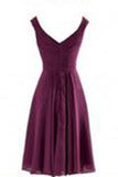 Simple-dress V Neck A-Line Knee Length Chiffon Bridesmaid Dresses