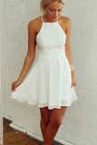 White Halter Sleeveless Tie Back Chiffon Short Homecoming Dresses