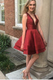 V-Neck Short Burgundy Homecoming Dress Sweet 16 Cocktail Dresses Semi Formal Dresses