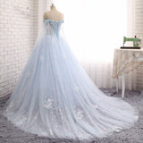 Sweetheart Tulle Long Appliques Hollow Bodice Prom Dresses