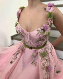 Unique Sweetheart Spaghetti Straps Prom Dresses with Flowers Pockets