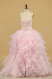 2024 Ball Gown Sweetheart Organza Quinceanera Dresses Court Train PC4K26K3