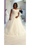 Tulle A Line With Applique Court Train Wedding Dresses Cap STKPHSATMD8