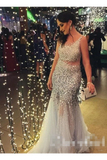 Silver Sequins Luxurious See Through Party Dress Backless Mermaid Long Prom STKP9RZ2GRG