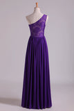 2024 Evening Dress One Shoulder Pleated Bodice Lace Back A Line Full Length PT779ZCE