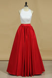 2024 Bicolor Two-Piece Halter A Line Prom Dresses Satin PX9L4MHG