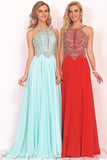 2024 A Line Chiffon Spaghetti Straps Prom Dresses With Beading Floor PAL1N2JN