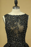 2024 Black Sexy Bateau A-Line Prom Gown Sweep Train With Beads & PKMSYSAJ