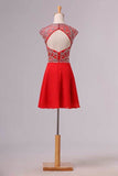 2024 Unique Homecoming Dresses A Line Scoop Short/Mini With P68251CZ