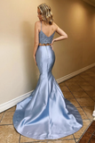 Two Piece Satin Prom Dresses With Lace Spaghetti Straps Mermaid Long Party STKPLPBLEY2